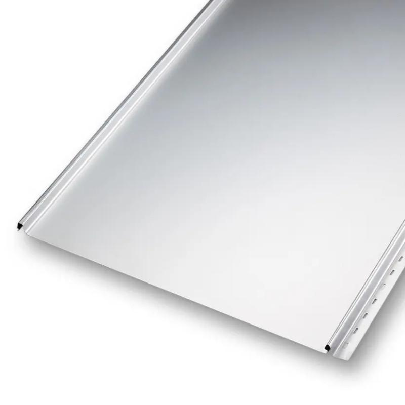 FixClick 5 P Stehfalzblech ohne Startleisteneinschnitt mit Mikrotrapezprofilierung - hier in RAL9006 Weißaluminium